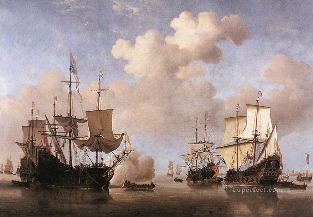 Calm Dutch Ships Coming To Anchor marine Willem van de Velde the Younger Oil Paintings
